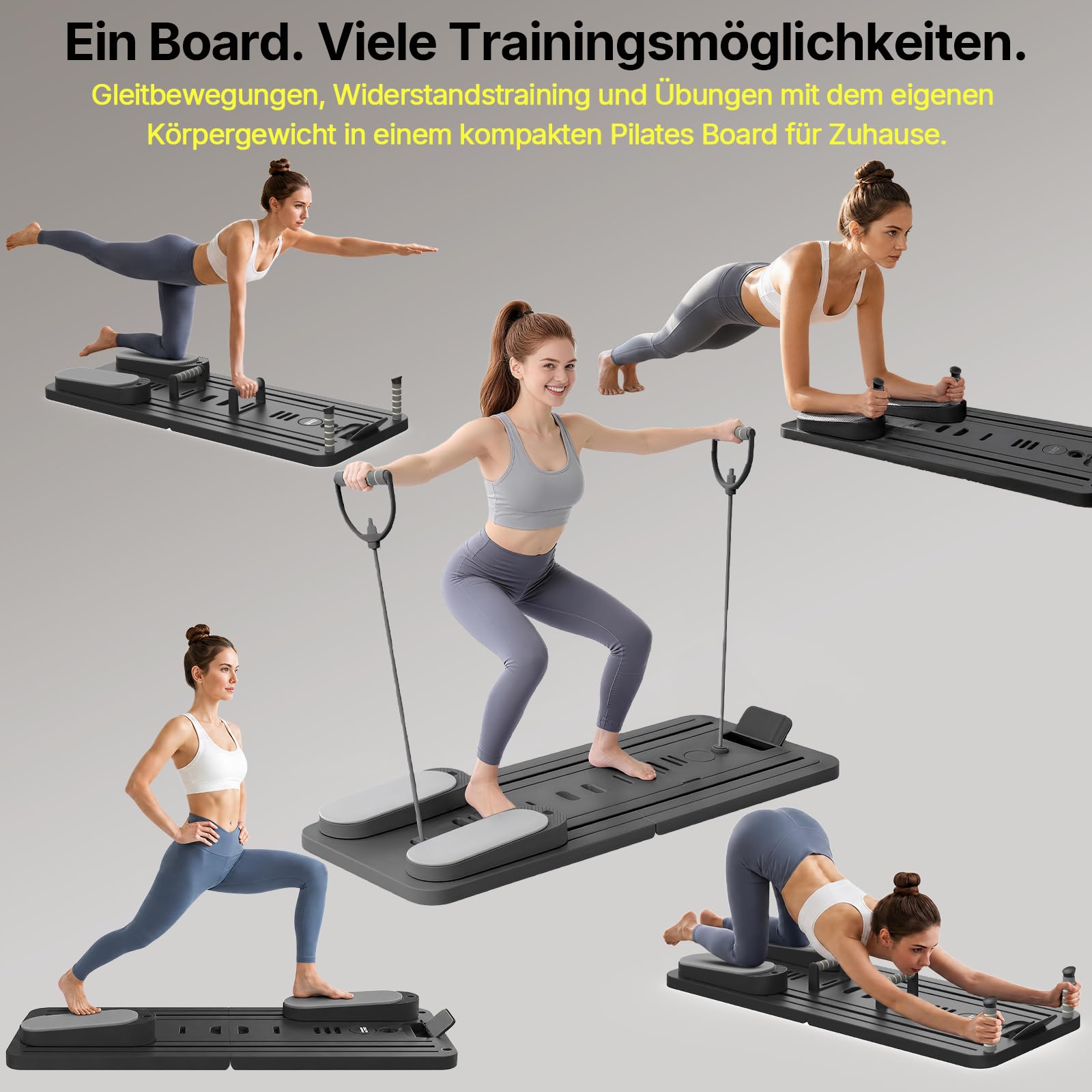 POWER GUIDANCE Tavola per pilates – Set pieghevole per allenamento a casa, dispositivo portatile per pilates riformatore, strumento di allenamento per il tronco, gli addominali e l'allenamento di