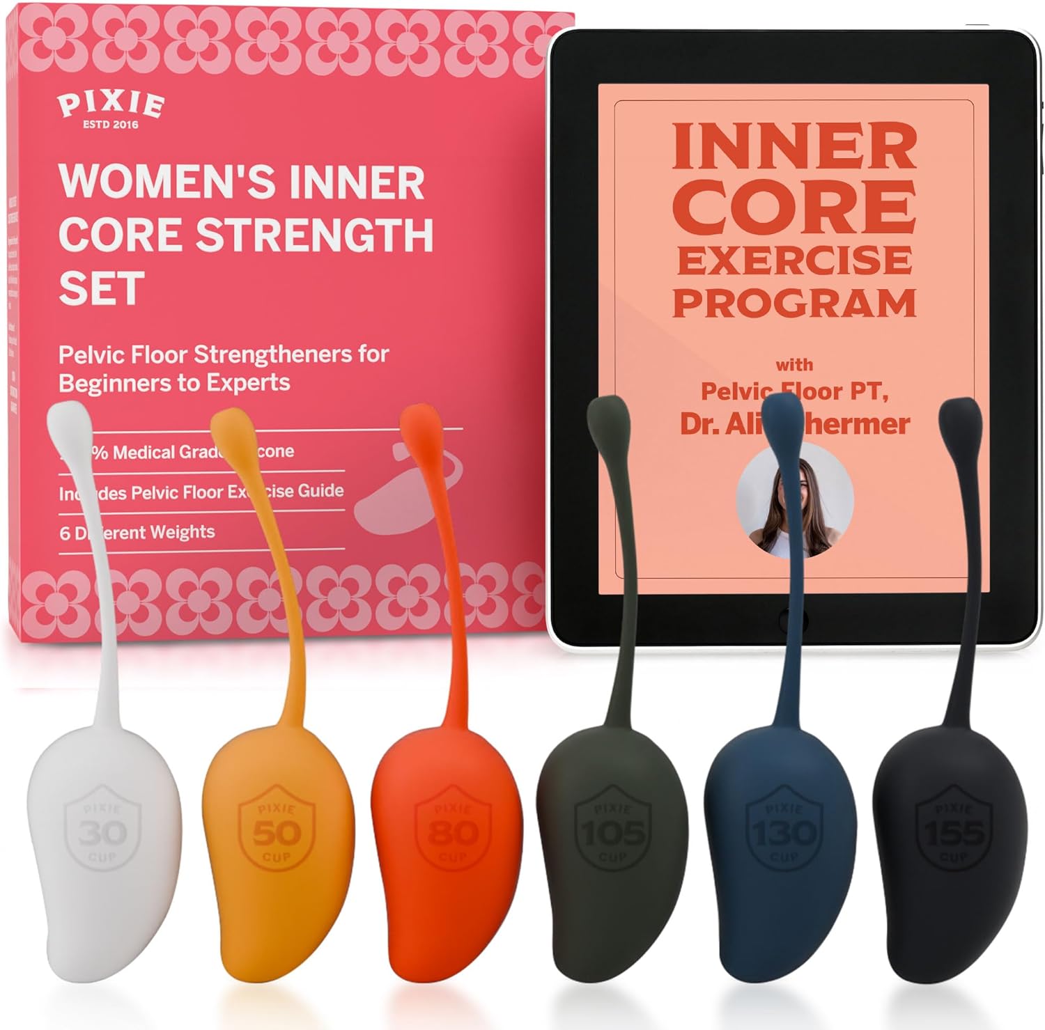 Pixie Inner Core Wellness & Strength Training &ndash; Women&rsquo;s Core Strength Set &ndash; Set of 6 &ndash; Includes Easy-to-Read Guide & Exercises for Beginners & Advanced