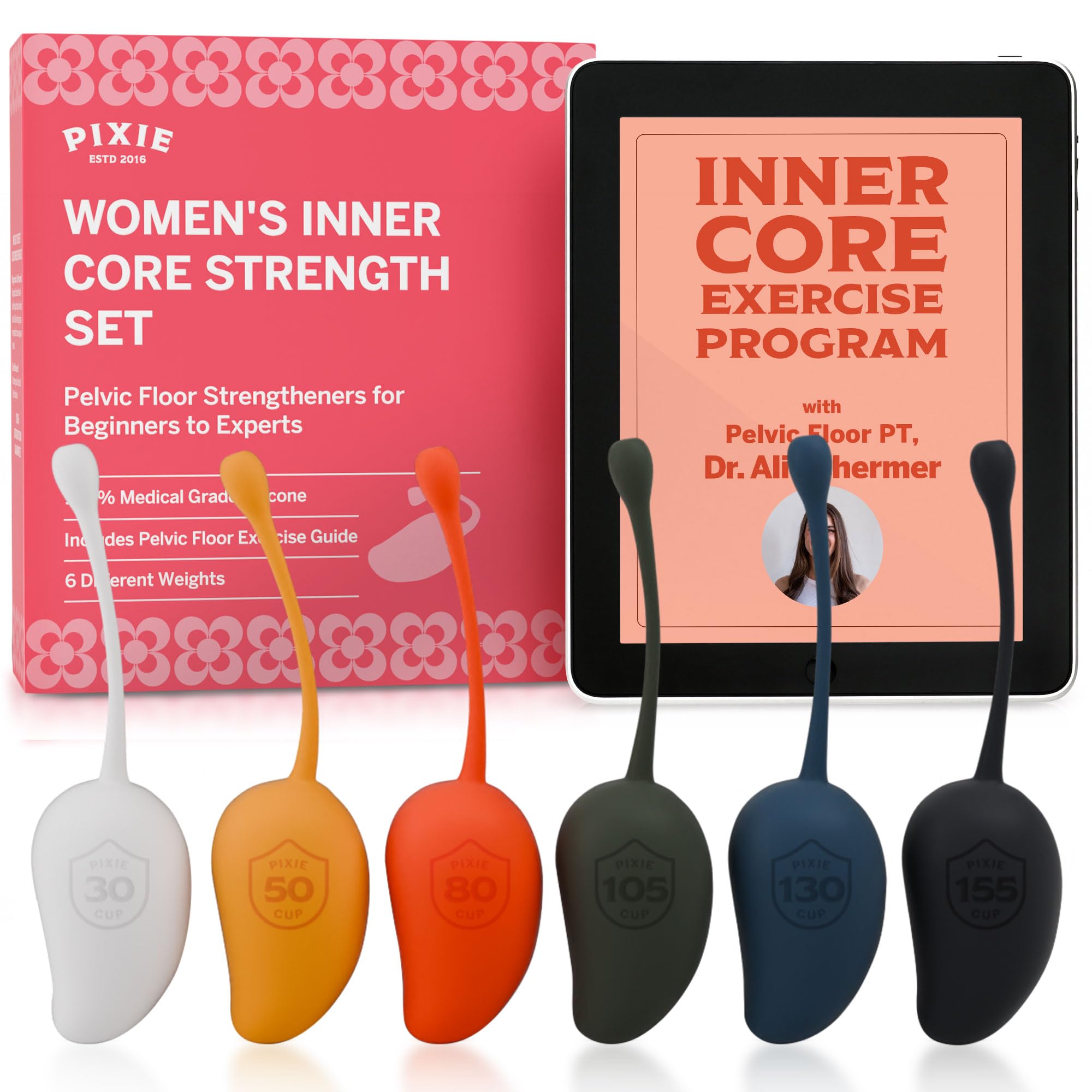 Pixie Inner Core Wellness & Strength Training – Women’s Core Strength Set – Set of 6 – Includes Easy-to-Read Guide & Exercises for Beginners & Advanced