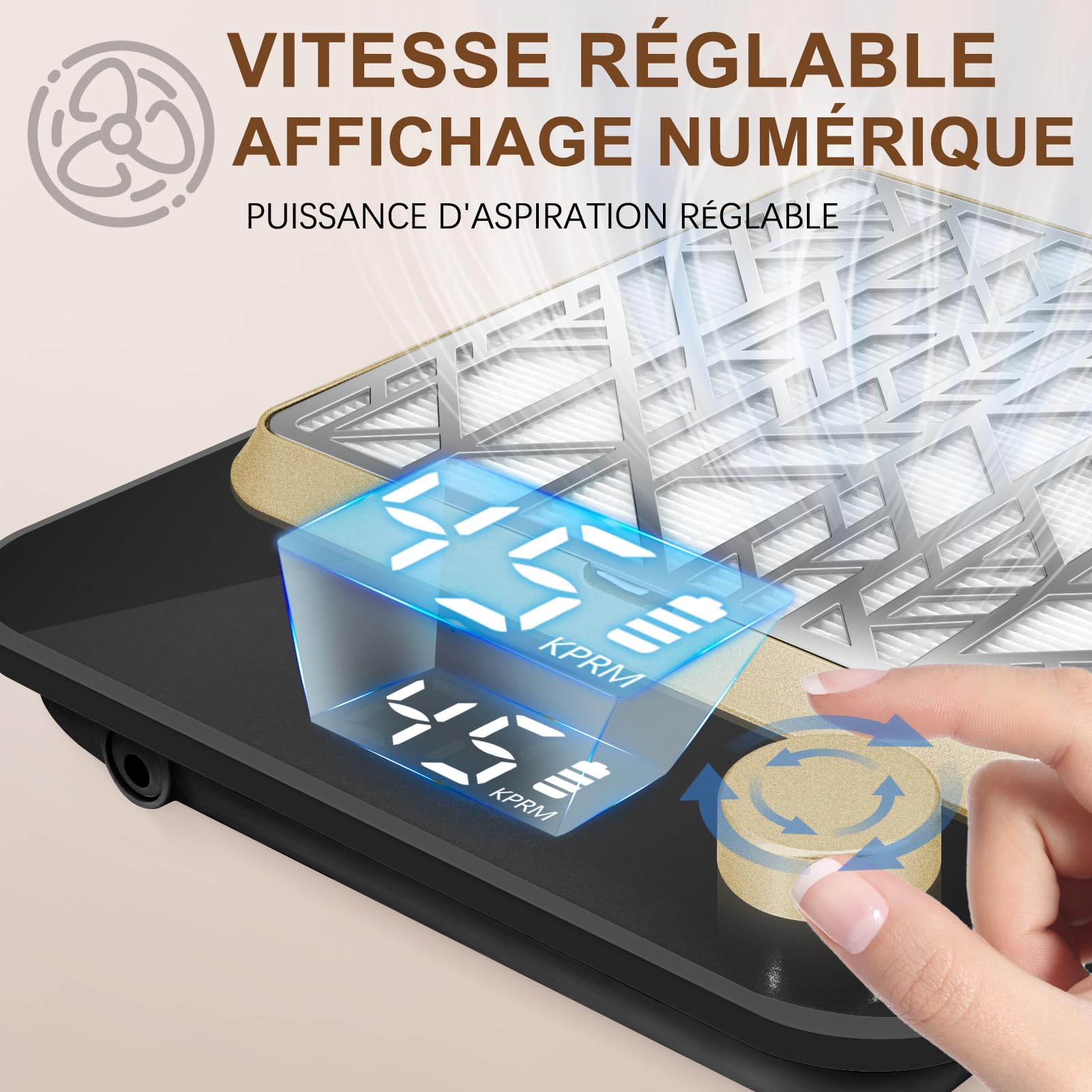 Aspirateur Ongle Rechargeable, Puissant Aspirateur Ongles Professionnelle, Aspirateur De Table Ongle Manucure, Aspiration Réglable, Noir NDC3