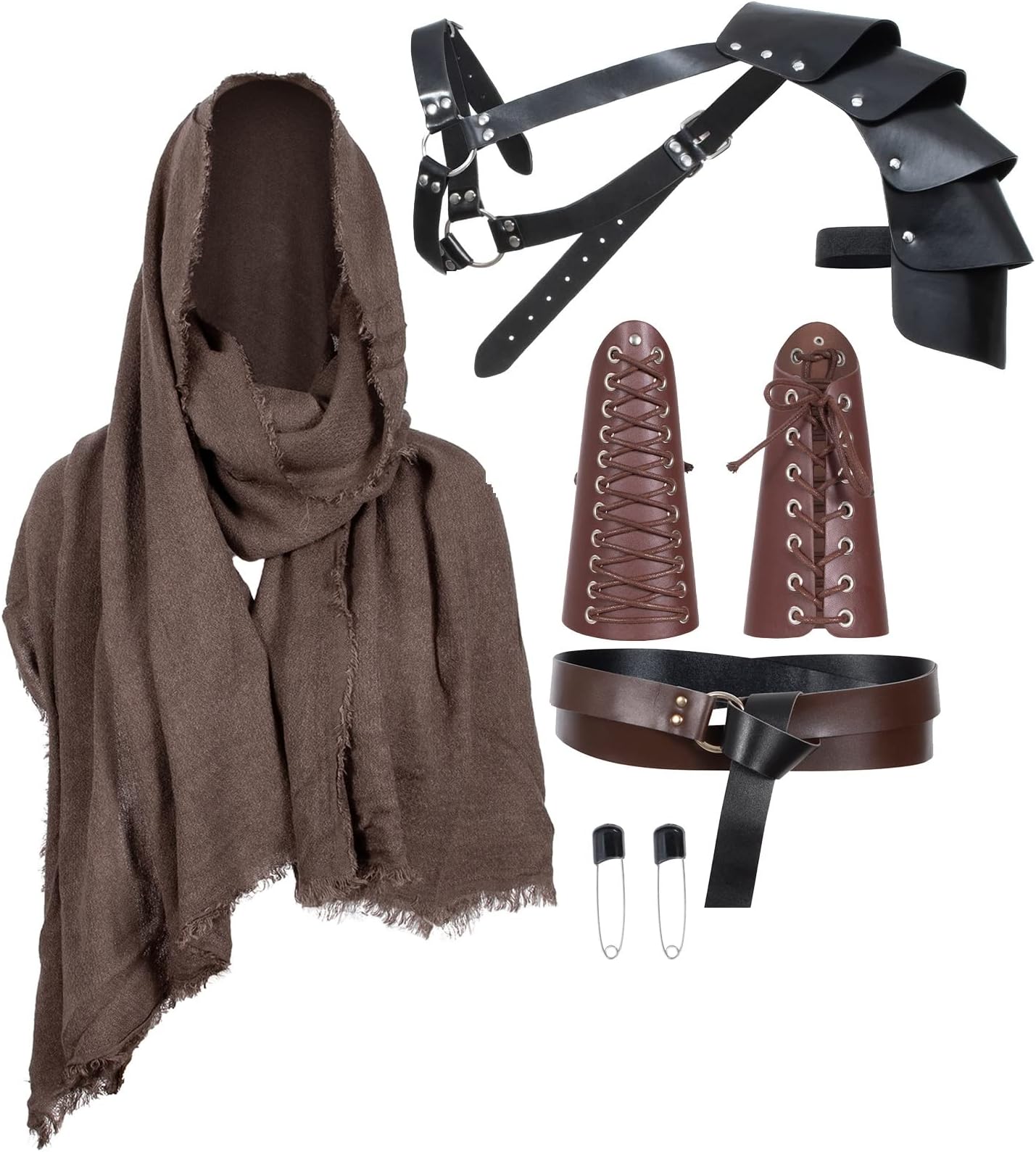 Medieval Knight Leather Belt Shawl Men Renaissance Half Shoulder Cape Scarf Buckle Bracers Retro Accessories(Type14), Type14, One size