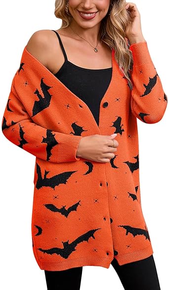 Womens Halloween Long Sleeve Open Front Cardigan Casual Loose Cute Heart Knit Cardigans