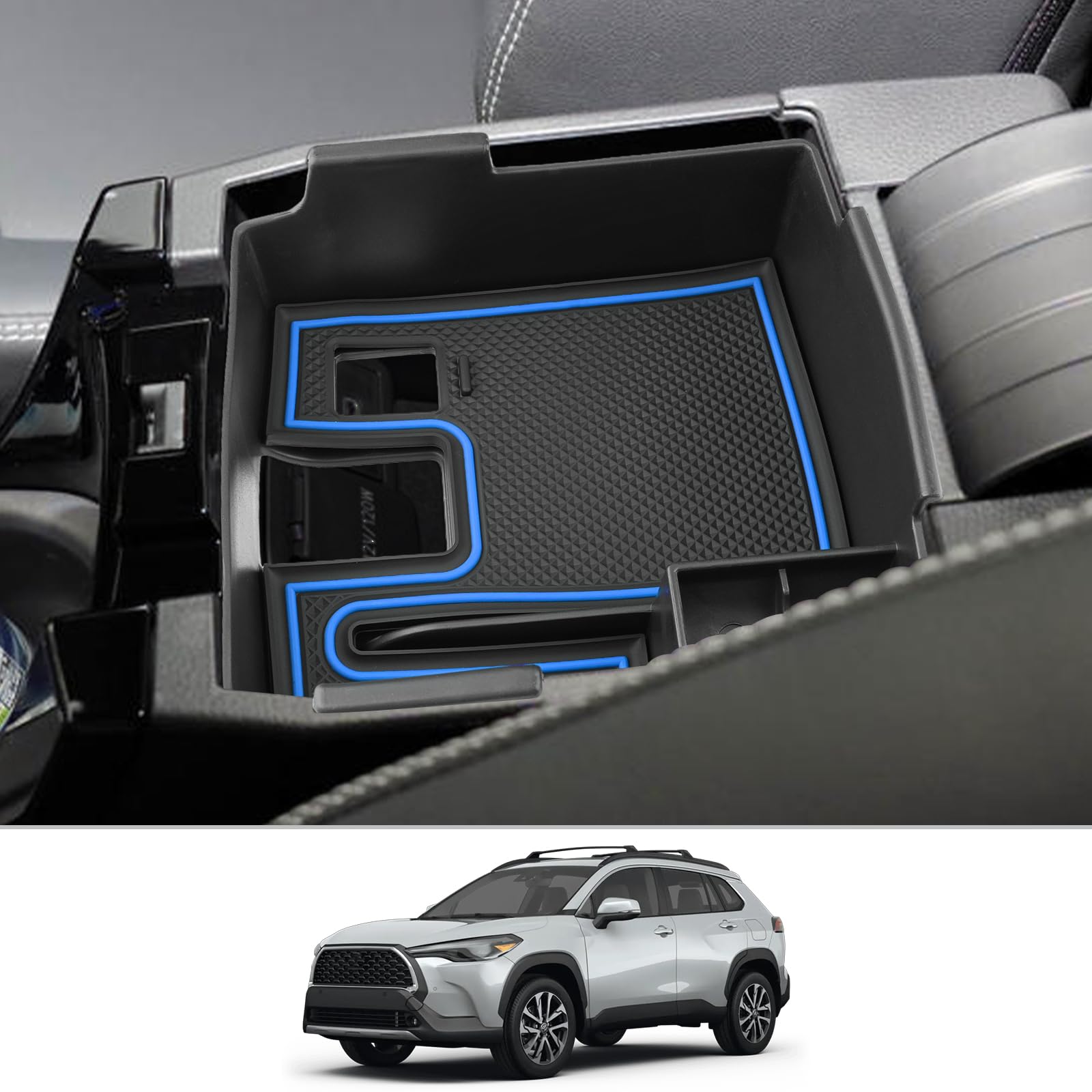 Organizer YEE PIN Per Toyota Corolla Cross 2021-2023 - Scatola Portaoggetti Per Console Centrale Con Tappetino Antiscivolo - Foto 14