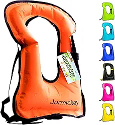 Jurmickey Colete De Snorkel Inflável Adultos, Jaqueta De Snorkel Portátil, Colete De Flutuação Para Snorkeling, Natação, Caiaque, Passeios De Barco, Carga De Segurança De Até 220 Ibs (Laranja)