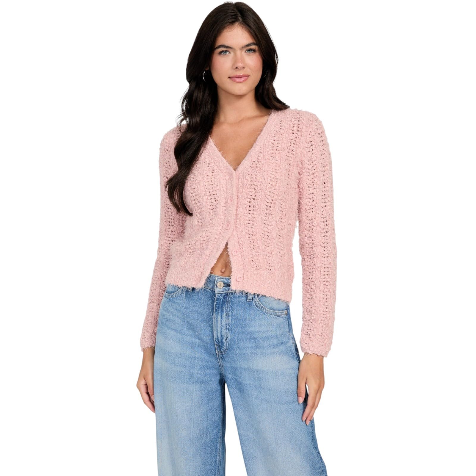 GUESS Womens Eco Long Sleeve Bea Open Stitch Cardigan
