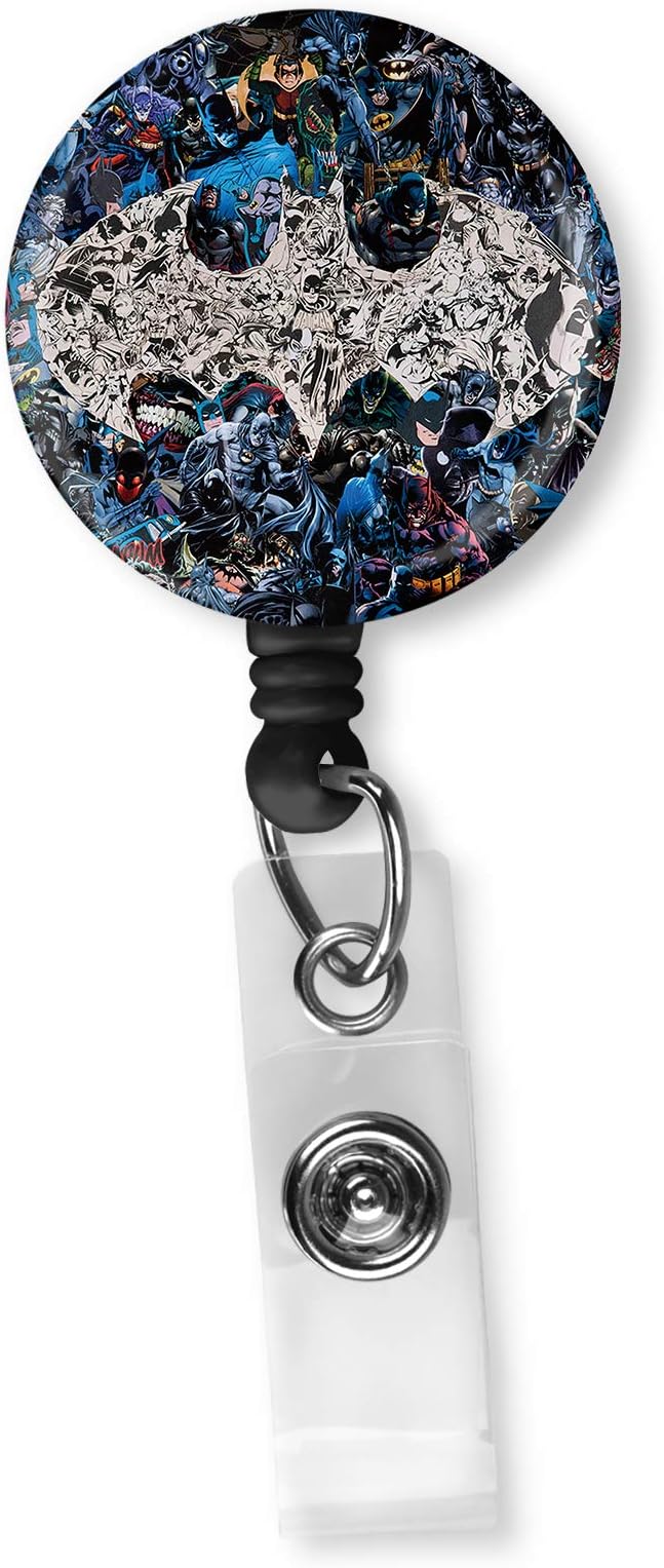 Dark Knight Batman Comic Logo Retractable ID Card Badge Reel with Alligator Clip Name Nurse Decorative Badge Holder Clip on Card Holders