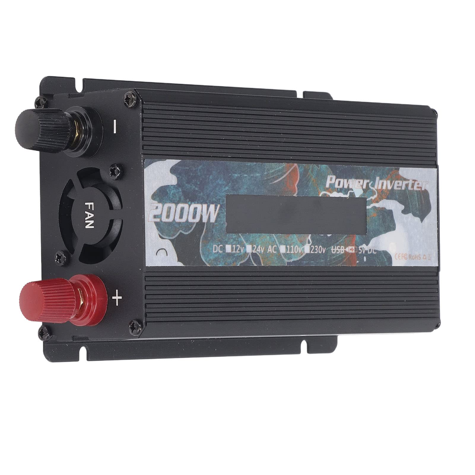 FTVOGUE Przetwornica Napięcia Samochodu Przetwornica Napięcia ze Stopu Aluminium DC na AC 12 V do 220 V 500 W Rzeczywista Moc Szczytowa 2000 W Wyświetlacz LCD 2 Porty USB do Podróży Samochodem (DC24V)