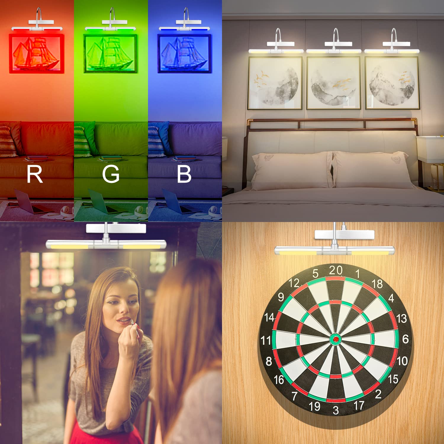 BIGMONAT Luz de imagen Batería Luz recargable inalámbrica para cuadros con control remoto,luz de pared regulable para pintar cuadros, exhibición con 12 cambios de color,4000K 180LM 28 LEDs-Plata