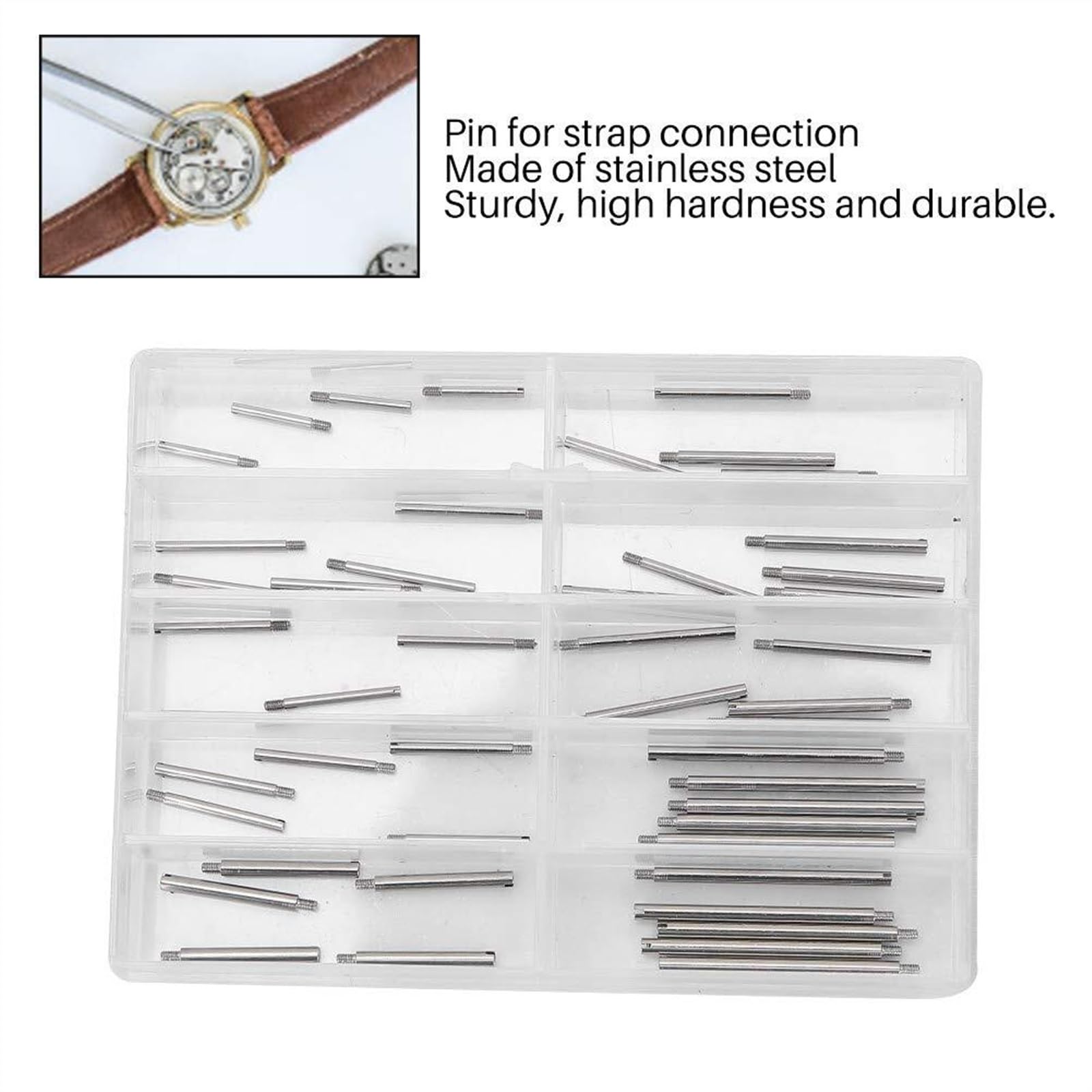Kit de vis et goupilles pour Bracelets de Montre, 2 boîtes de Tailles variées avec boîte de Rangement, Accessoires pour Outils de réparation