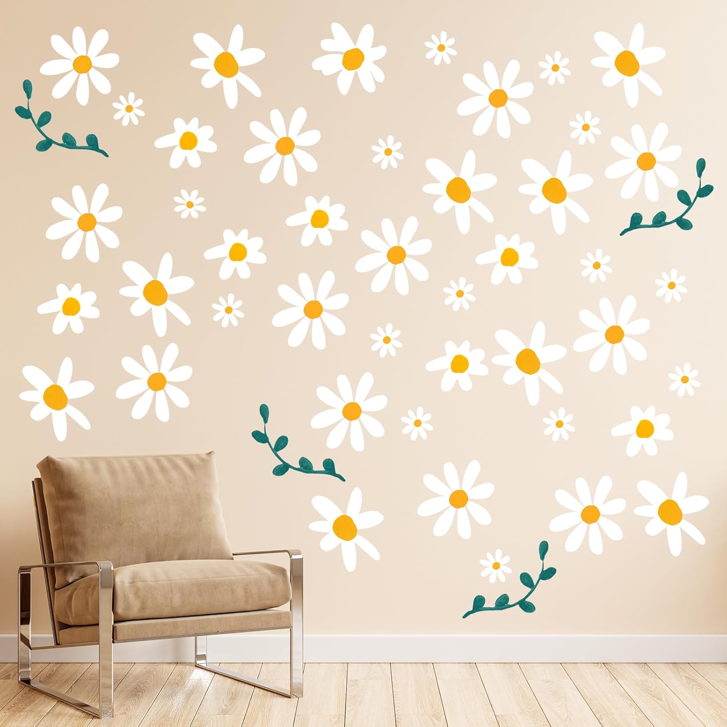COMNICO 96pcs Cute Daisy Flowers Wall Sticker PVC Colorful