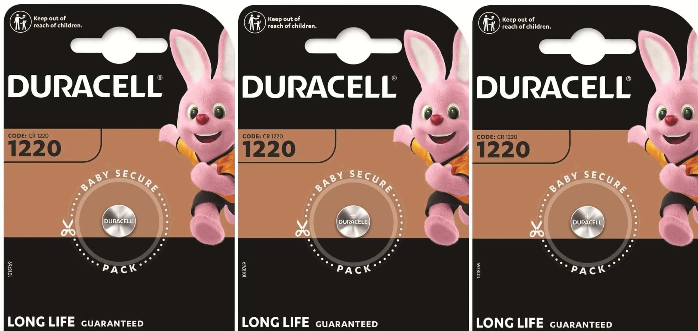 3 x Duracell 1220 (3 blister packs of 1 battery) 3 batteries (CR1220)