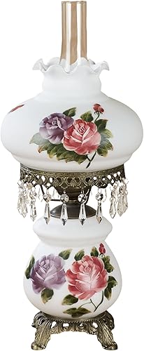 Touch of Class Olivia Jane - Lámpara de mesa Hurricane - Blanco - Base de metal de latón antiguo, gemas de cristal acrílico, pantalla festoneada de