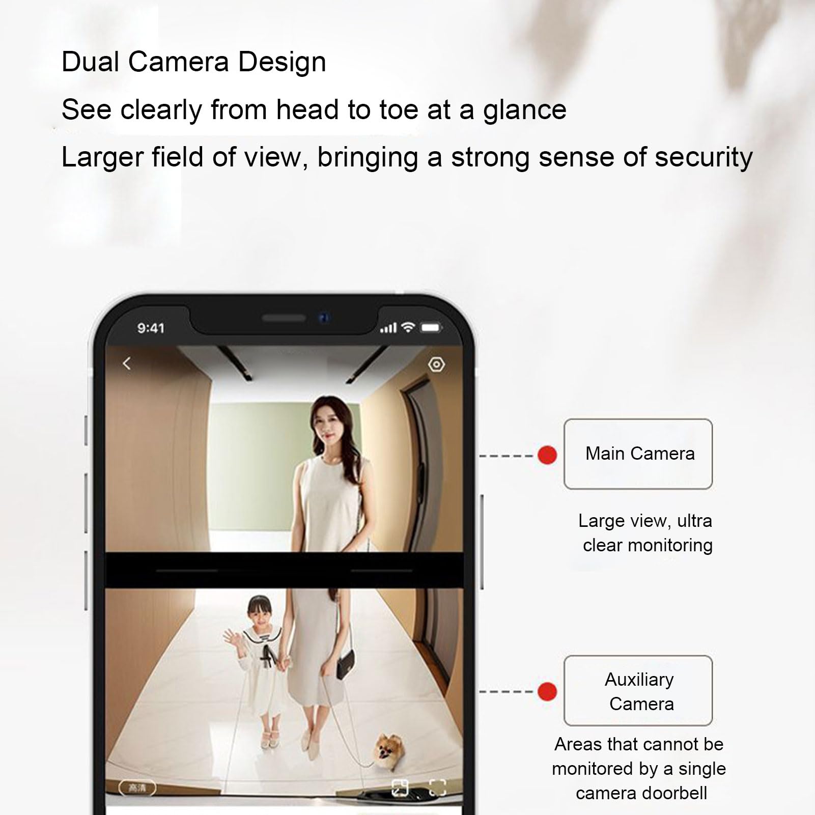 Timbre con Video WiFi, Cámara De Doble Lente HD 1080P con Detección De Movimiento y Comunicación Bidireccional Timbre Inteligente Resistente Al Agua IP65 para Hogar