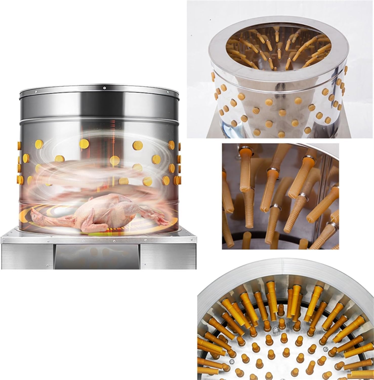 Rupfmaschine für Geflügel aus Edelstahl, 1500 W Leistung, Ø50cm Trommel, Rupfmaschine Enten, Nassrupfmaschine, Kaltwasseranschluss, Auswurfrutsche, für 2-4 Hühner