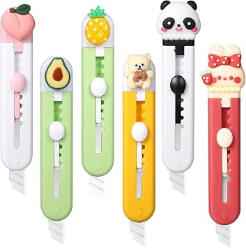 6 Pack Box Cutter Retractable, Sharp Utility Knife Retractable, Cute Box Cutters for Office, Home, Arts Crafts, Cartons, Cardboard, Paper