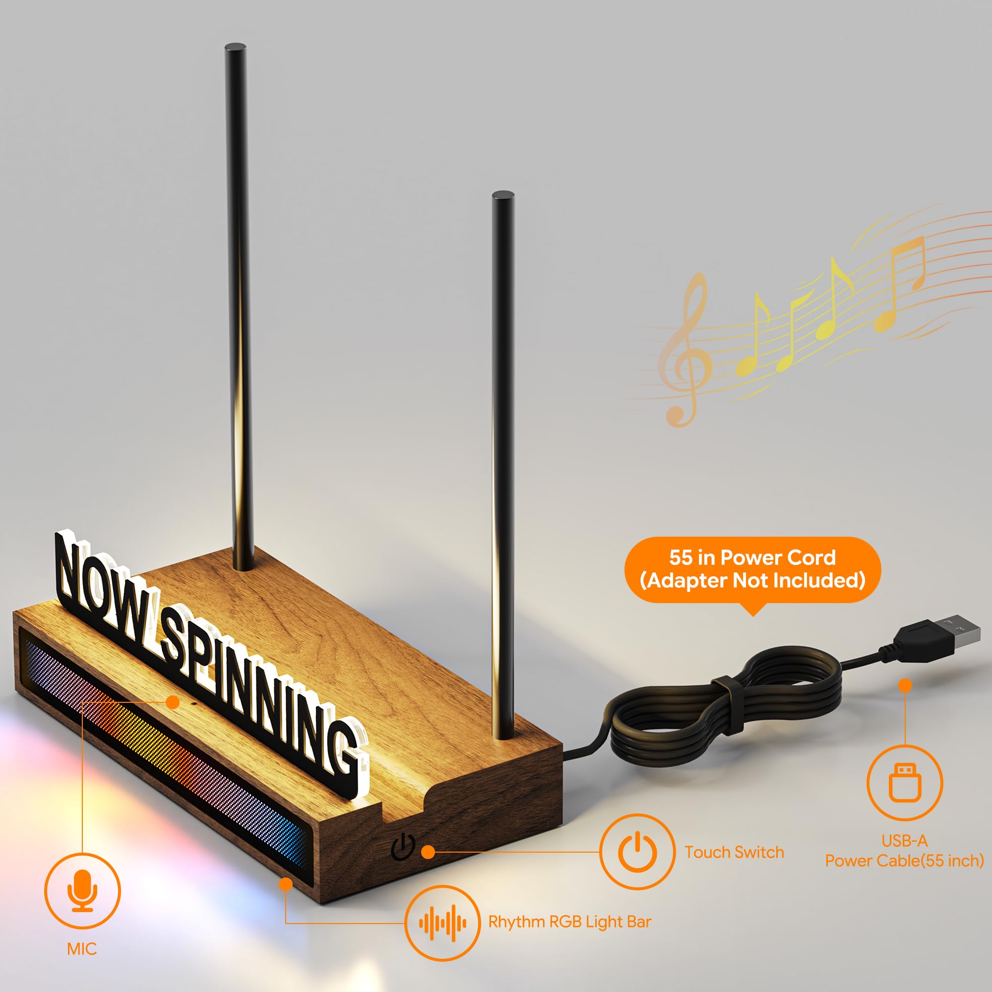 Now Drehbarer Vinyl-Schallplattenständer, beleuchteter Acryl-Album-Halter mit RGB-Soundsteuerung, Rhythmus-Lichter, warmweißes Licht, Dekoration für Vinyl-Schallplattenliebhaber