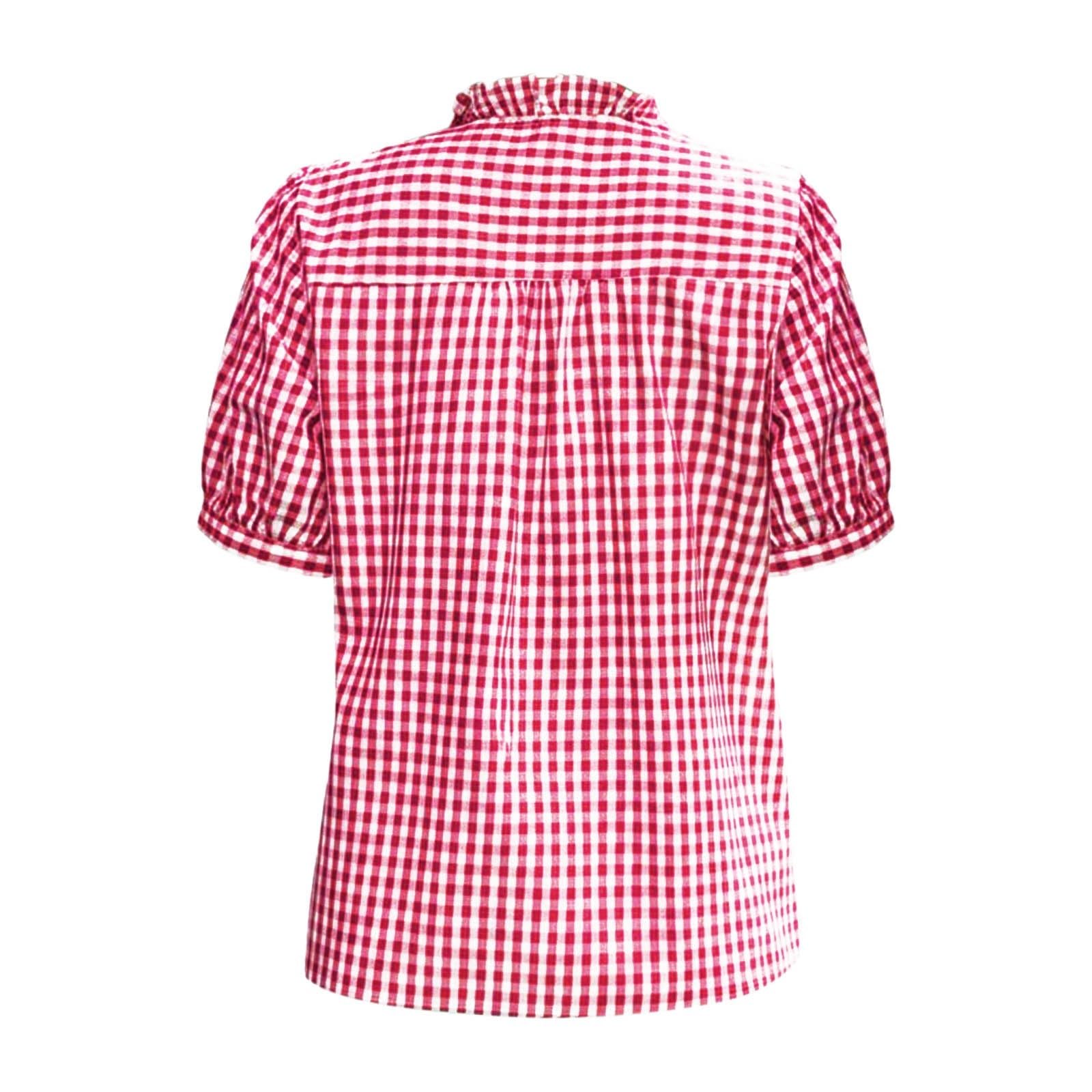 Generisch Trachtenbluse Damen Oktoberfest Kariert Bluse - Trachten Oberteil mit Stehkragen & Herzknöpf, Oktoberfest Outfit Modern Atmungsaktiv Trachtenhemd Große Größen Trachtenblusen Dirndl Blusen