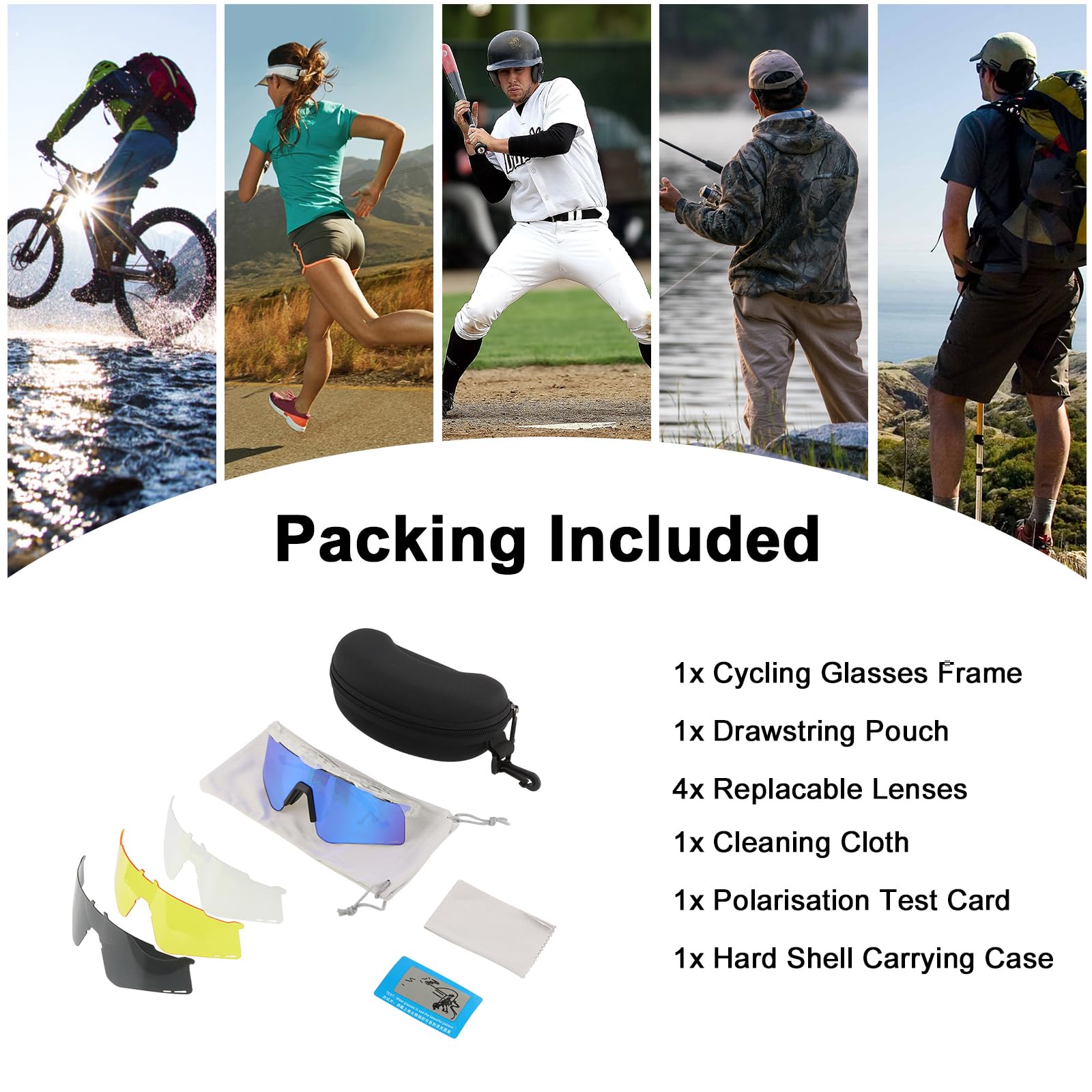 Polarisierte Sport-Sonnenbrille für Frauen Damen, UV400 Radfahren Brillen für Baseball Laufen Radfahren Brille 4 Gläser