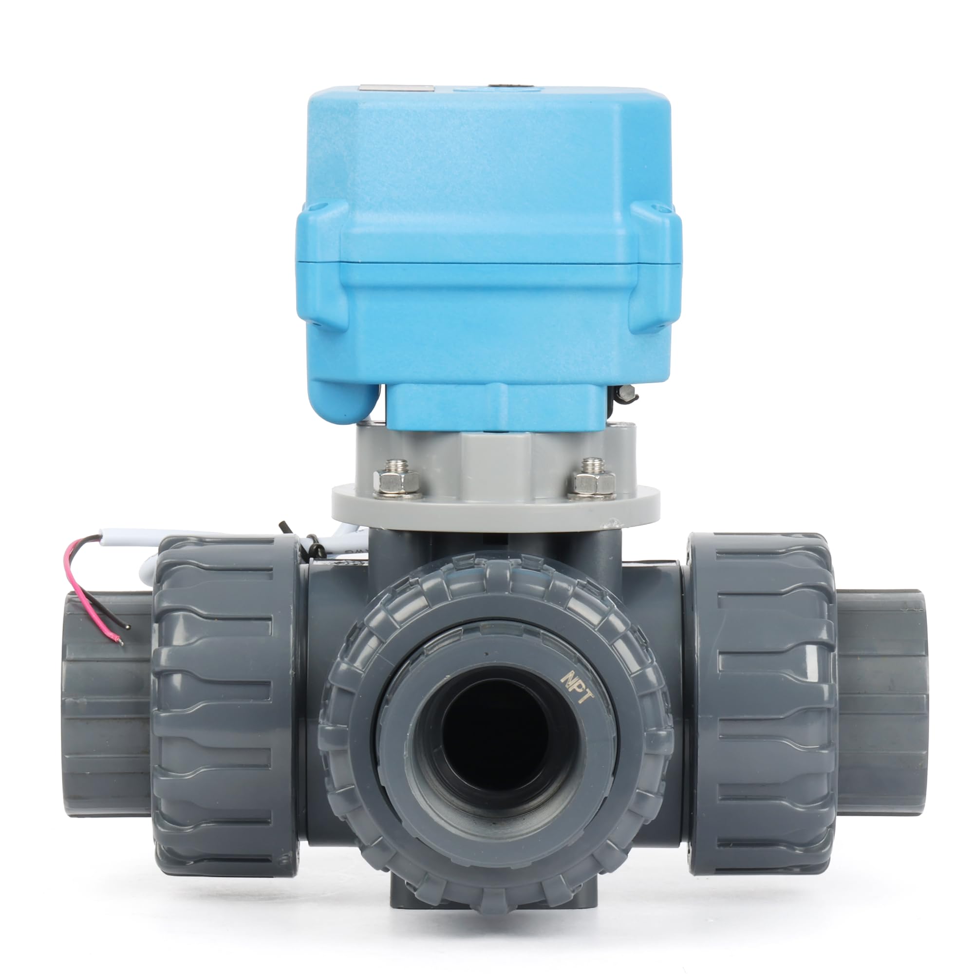 Robinet à boisseau sphérique motorisé UPVC 3 voies NPT type L normalement fermé 9-24V