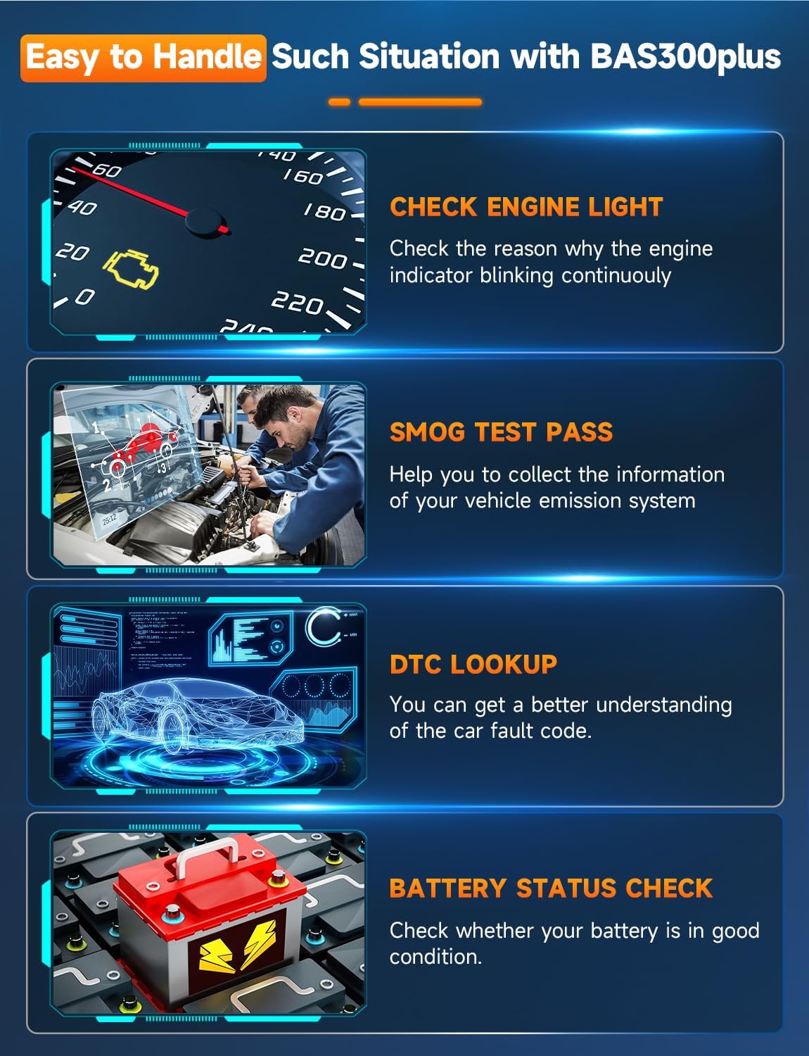 AUTOPHIX 2 IN 1 OBD2 Scanner with Battery Tester, BAS300 Plus 12V 100-2000 CCA Battery Charging Cranking Test Car Code Reader, Full OBD2 Diagnosis Check Engine Diagnostic Scan Tool Battery Load Tester