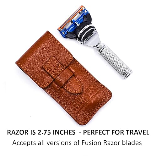 Miniatura 5 de Parker Travel Fusion - Maquinilla de afeitar compacta de 2.75 pulgadas estilo fusión con lujosa funda de cuero para silla de montar y 1 hoja