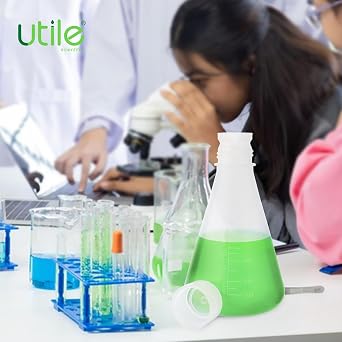 Utile Plastic Erlenmeyer Flask Set, Vol.2000ml Scientific Conical Flask Laboratory Flask with Screw Cap, PP Material, with Molded Graduations, 4023.0682.001