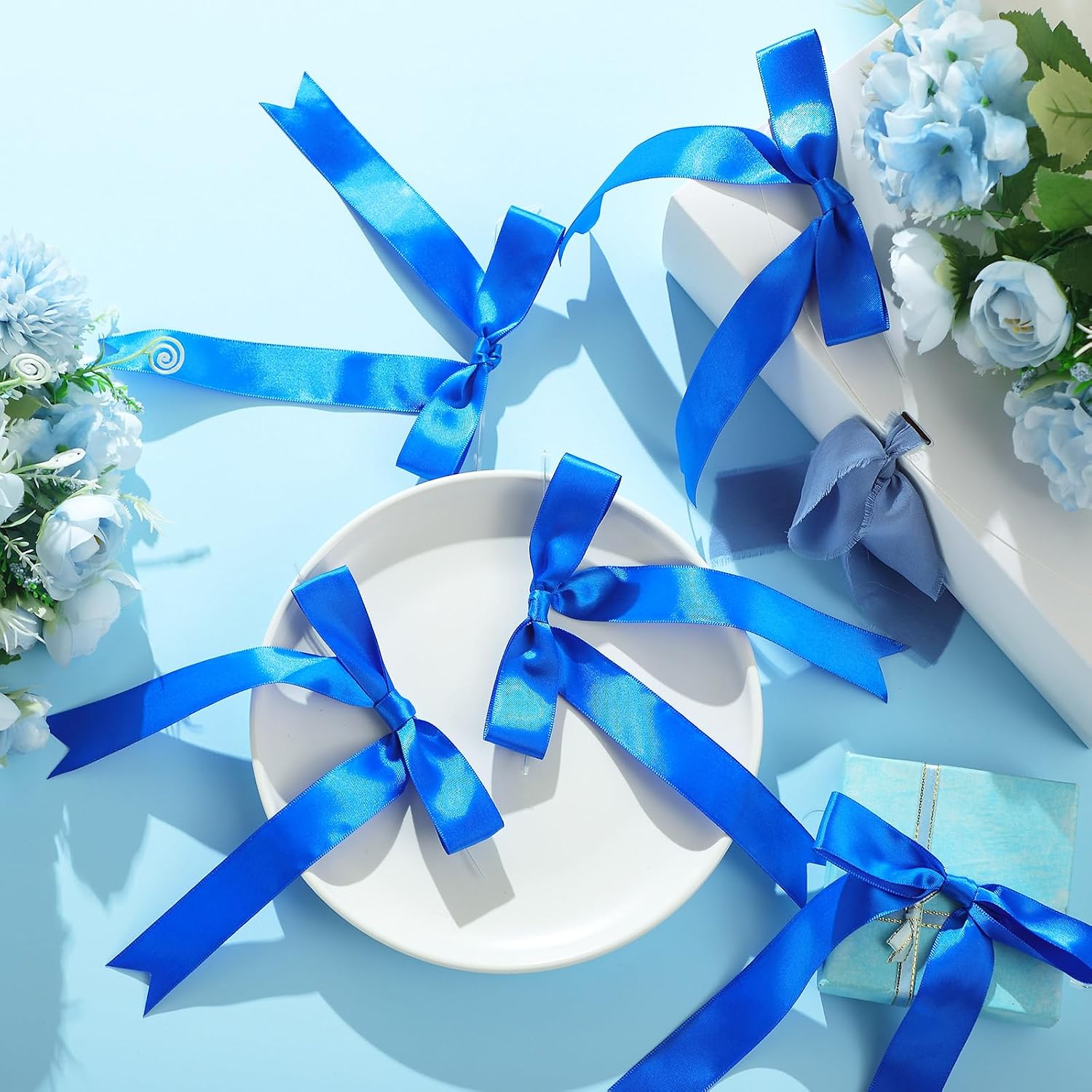 Riceshoot 24 Pcs Royal Blue Satin Ribbon Bows Twist Tie 5x7'' for Gift image 3