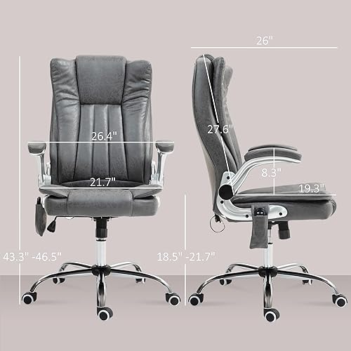 Miniatura 3 de HOMCOM Leathaire - Silla de oficina de masaje con vibración de respaldo alto, silla de computadora climatizada con reposabrazos abatible, ruedas