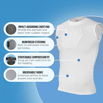 Sports Unlimited Diamond Shield Baseball Chest Protector Youth, Heart Guard Sternum Protection Padded Shirt, Softball Chest Protector Girls