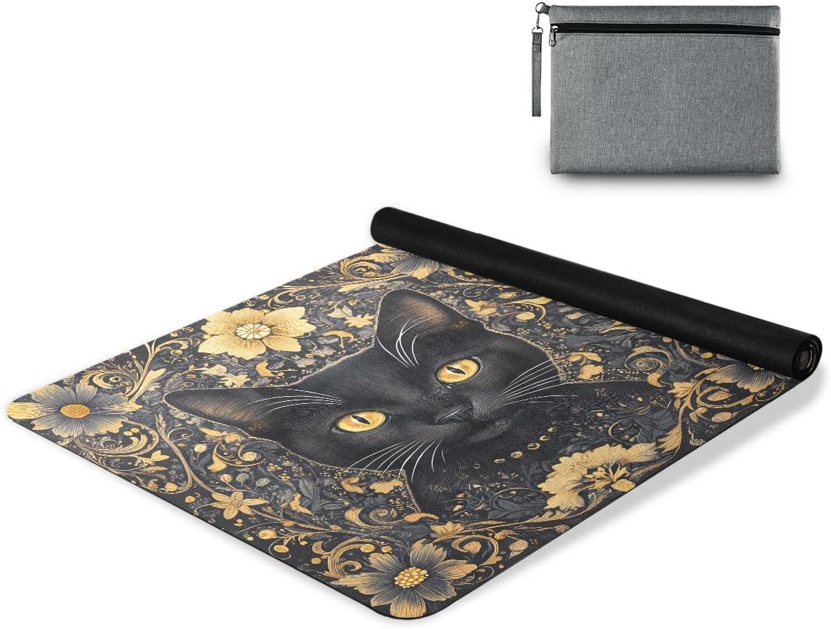 ALAZA Black Cat Vintage Yoga Mat Non Slip Fitness Exercise Mat, Workout Mat for Yoga, Pilates and Floor Exercises