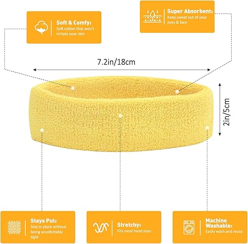 Miniatura 4 de 12 diademas deportivas para hombres y mujeres, banda de algodón colorido que absorbe la humedad, para ejercicio de gimnasio