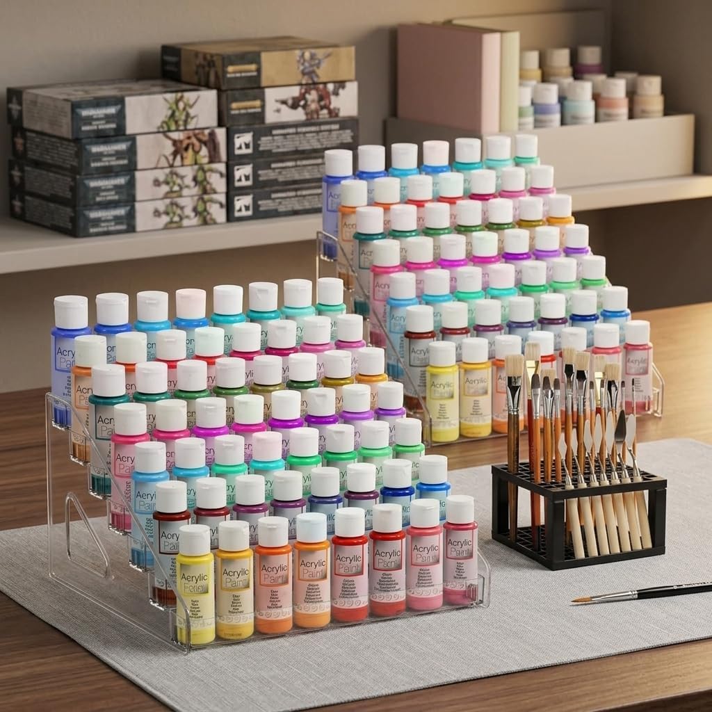 Paint Organizer Set 3 Pieces 7 Layer Transparent PP Storage Rack