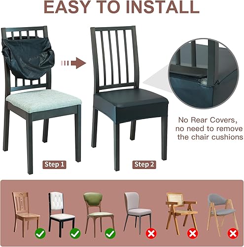 Miniatura 5 de Juego de 6 fundas para sillas de comedor, fundas de asiento para sillas de comedor, fundas elásticas de piel sintética para sillas de cocina, fundas