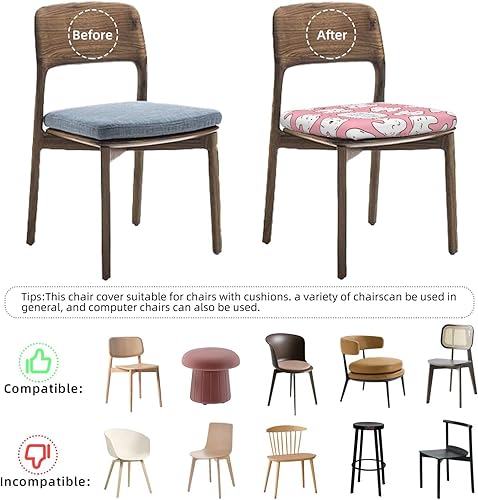 Miniatura 4 de Juego de 2 fundas de cojín para sillas de comedor, extraíbles y lavables, reutilizables, para sillas de comedor, juego de 2 fundas cuadradas de 16.9