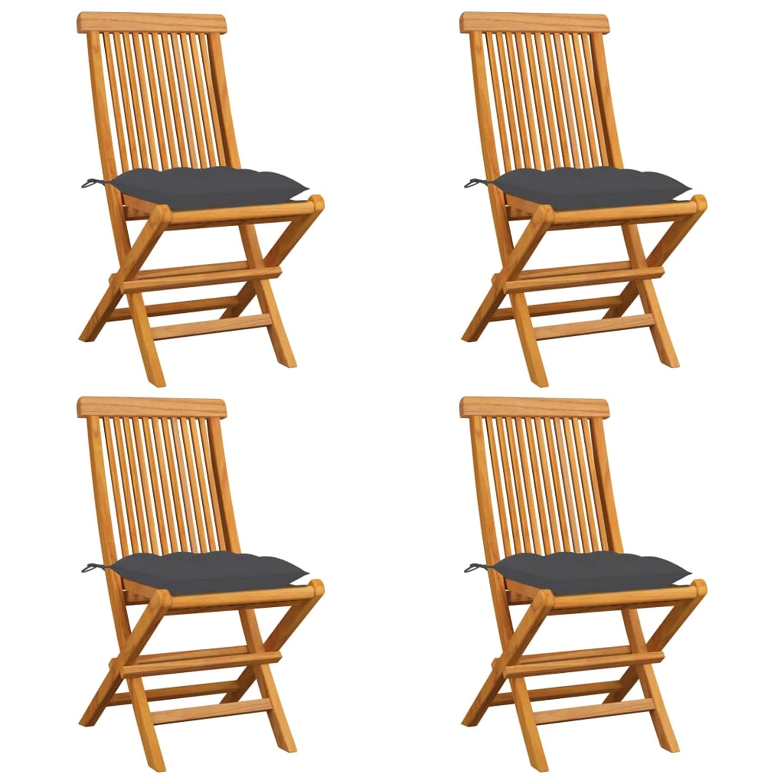 Chaises pliantes de jardin en teck bois massif et coussin anthracite de terrasse
