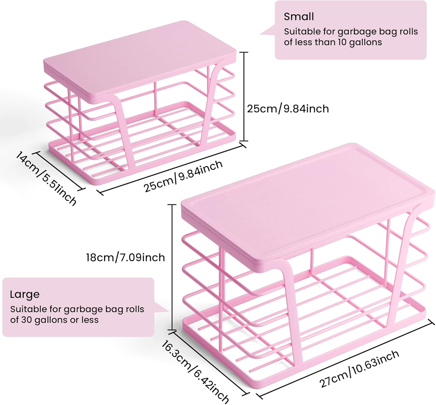 TIDIIABODE 2 Pack Pink Trash Bag Holder - Stackable Garbage Bag Dispenser with Bamboo Top, Kitchen Accessories & Decor, Wall Mount Storage for Kitchen, Home, Bathroom Decor & Gifts