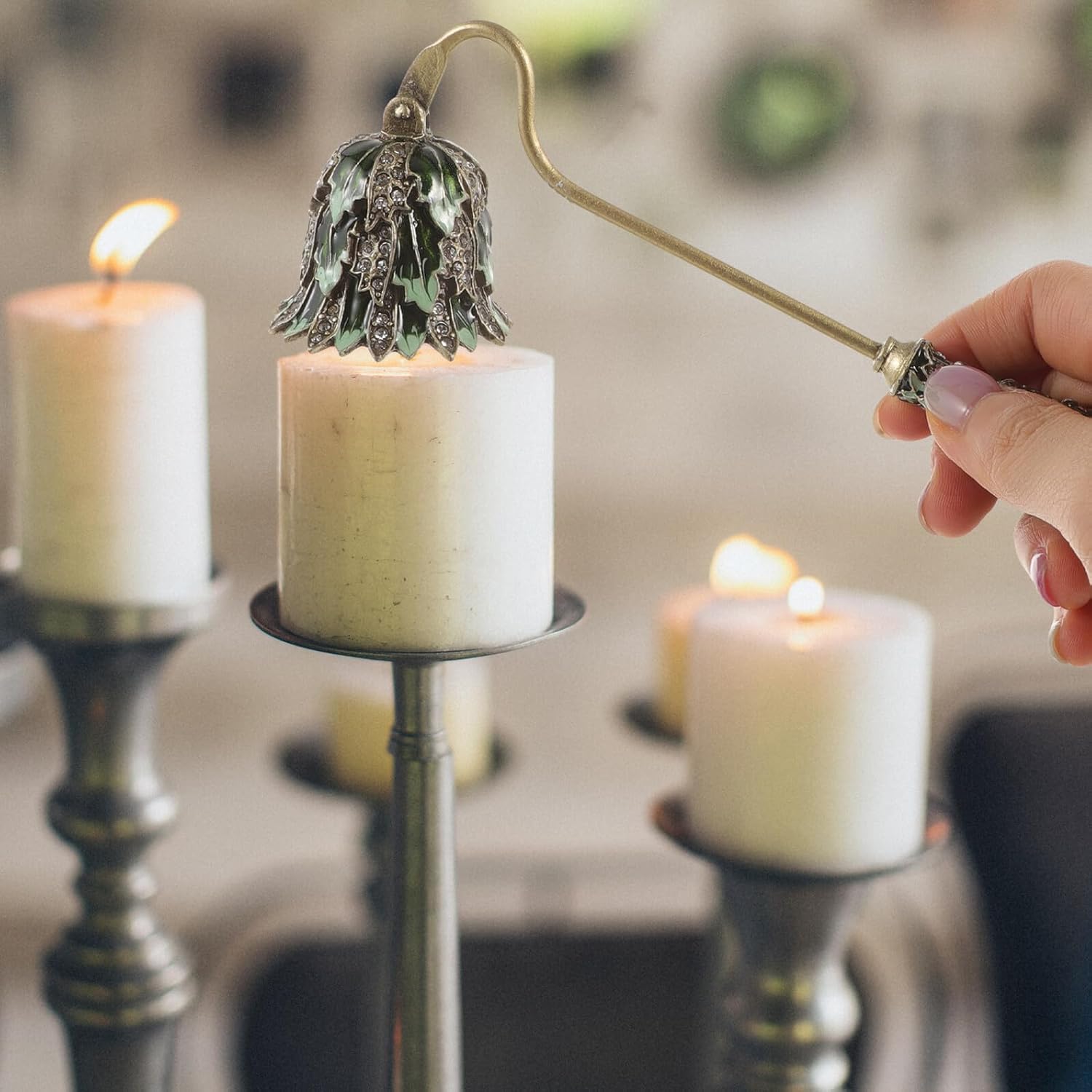 Metal Candle Snuffer with Long Handle for Secure Candle Extinguishing Portable Flame Put Out Tool and Home Decor