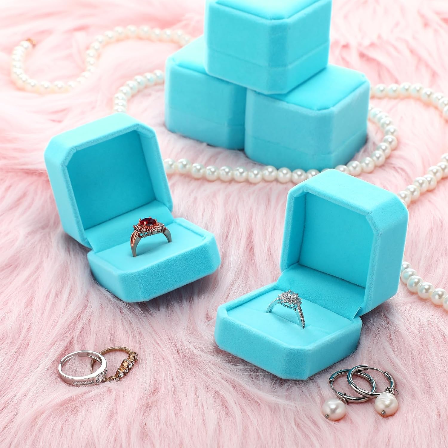 Laumoi 36 Pcs Ring Boxes Bulk Light Blue Velvet Jewelry Earring Boxes Wedding Ring Display Case for Packaging Wedding Ceremony Engagement Proposal Anniversary Birthday Gift
