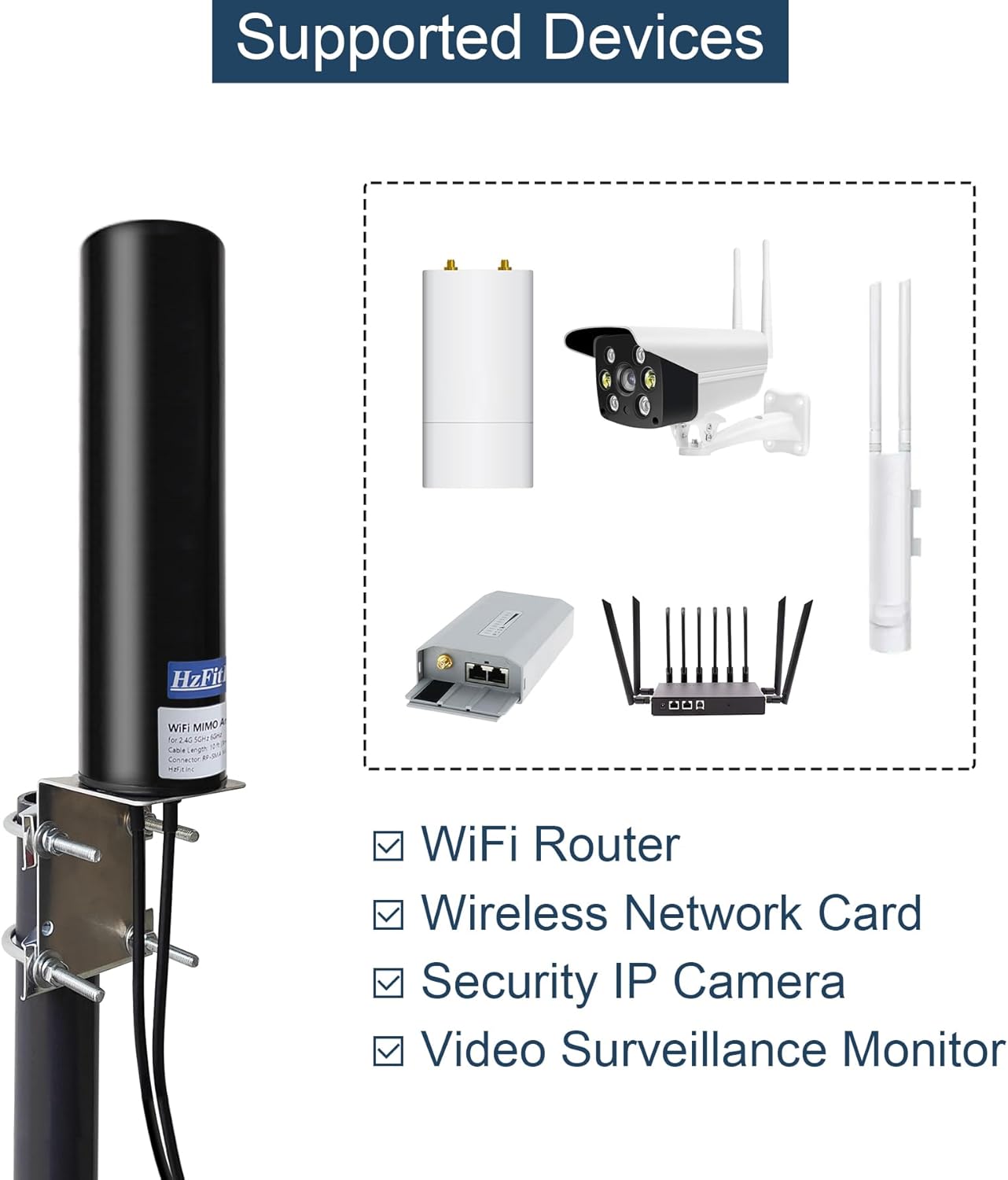 2X2 Tri-Band WiFi MIMO Antenna 2.4G 5GHz 6G Outdoor Directional Antenna 10ft RP-SMA Cable w/Pole Mounting Bracket SMA Adaptor for WiFi 6 6E Router Hotspot PC Desktop PCI-E Network Card