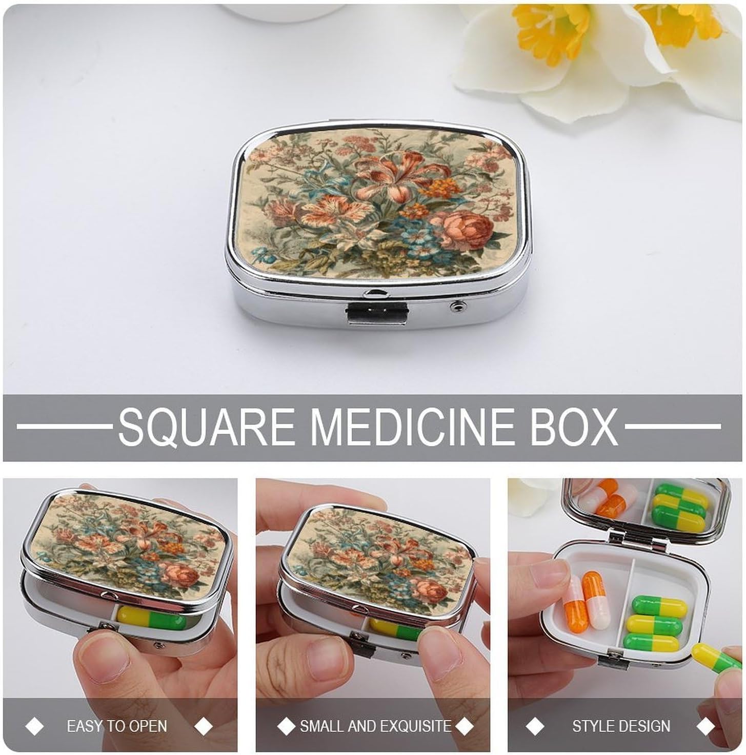 Decorative Flowers Travel Pill Organizer Pill Case image 4