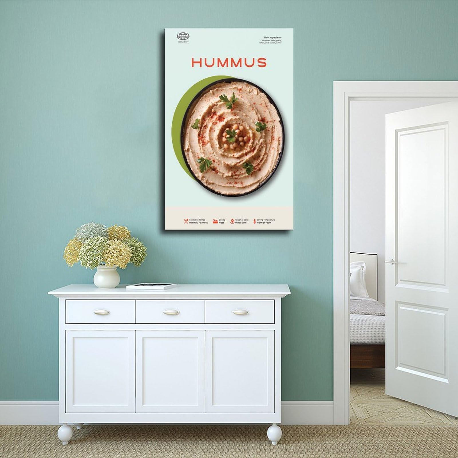 DEZARO Hummus Food-Serie Poster auf Leinwand, Schlafzimmer, Dekoration, Sport, Landschaft, Büro, Raumdekoration, Geschenk, Rahmen-Stil, 50 x 75 cm