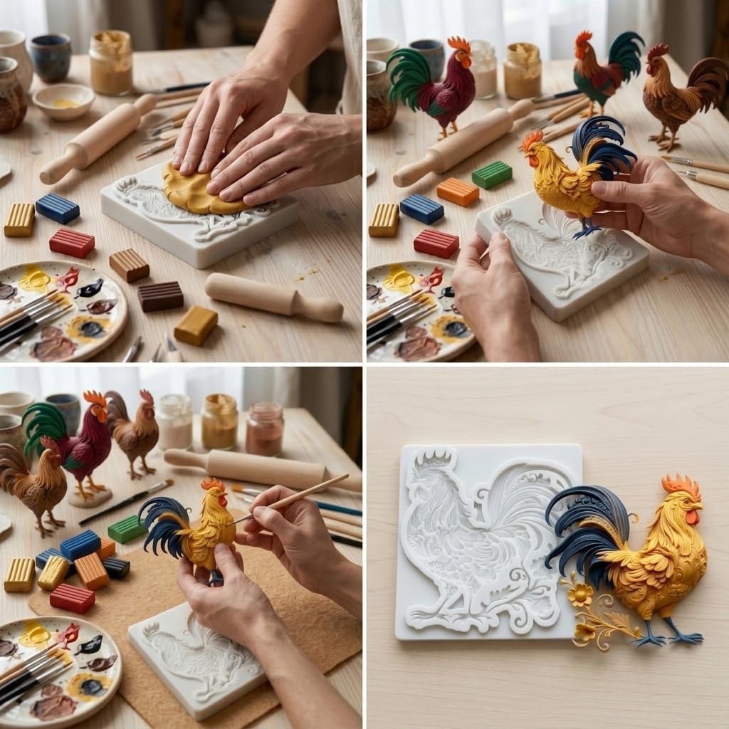 Rooster Polymer Clay Mold Farm Animal Rooster Silicone Molds