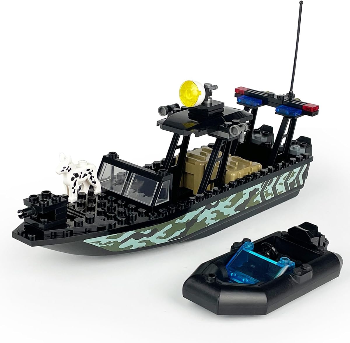 Juegos de bloques de construcción de lanchas rápidas de la policía de la ciudad, bote de rescate contra incendios de la ciudad, bote de guardia, bote de patrulla, ladrillos de construcción creativos compatibles con Lego, regalo divertido o juguete de simulación para niños (bote de rescate 70PCS)