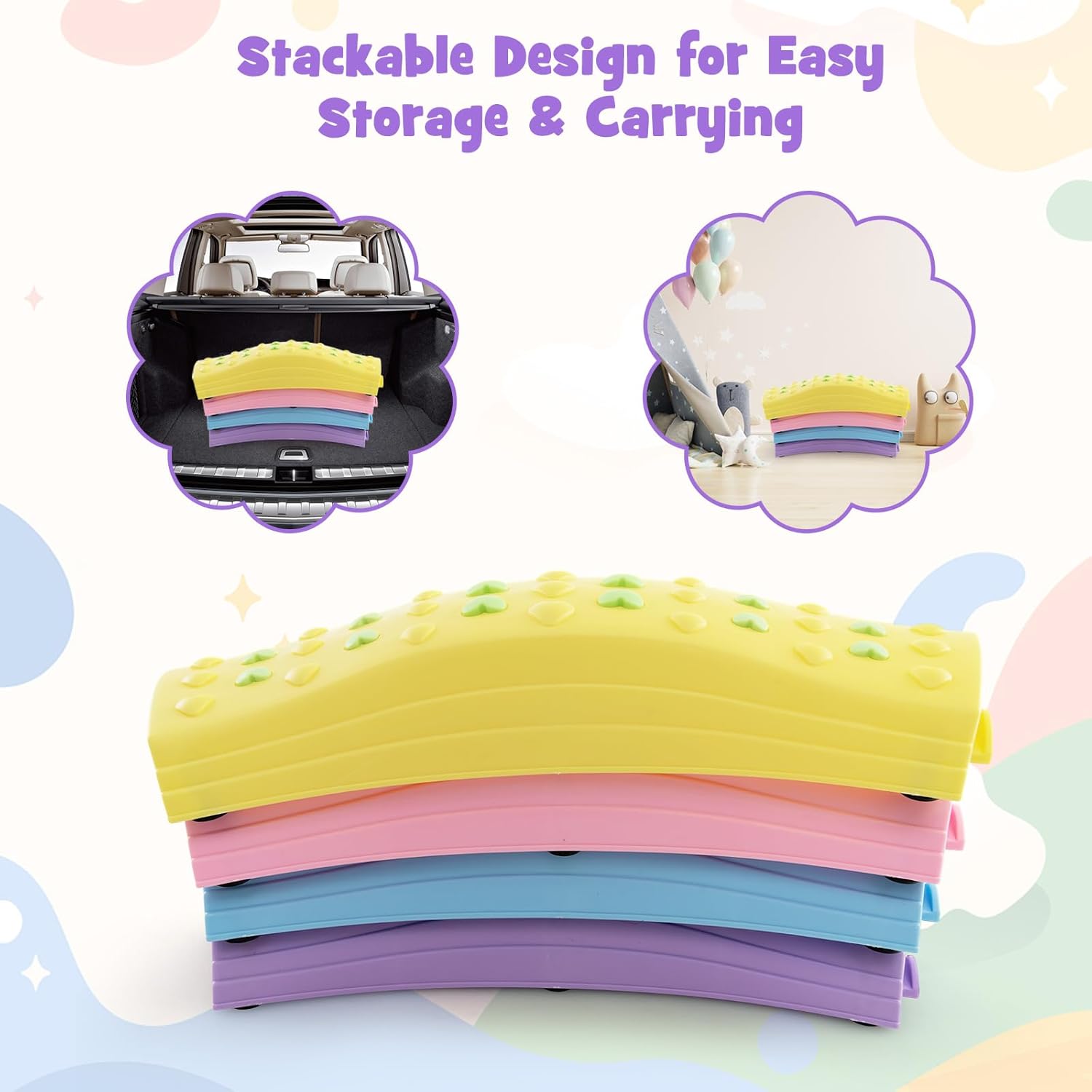 Costzon Wavy Balance Beam for Kids, 20-Piece Toddler Stepping Stones w/Textured Surface & Non-Slip Foot Pads, 180 LBS Weight Capacity, Coordination Blocks Gym Set, Obstacle Course Toys for Girls Boys