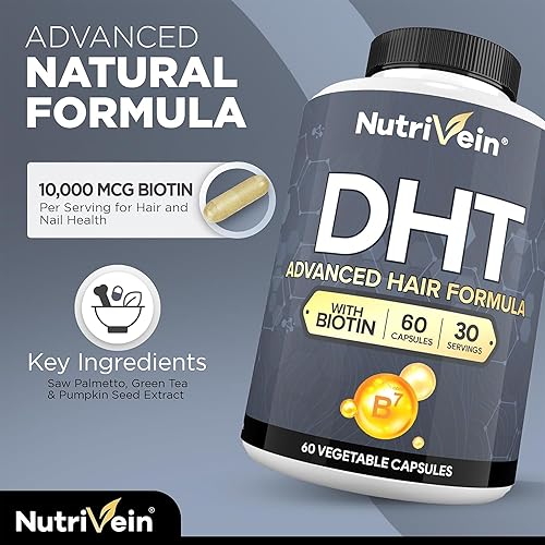 Miniatura 3 de Nutrivein Bloqueador DHT con biotina, aumenta el crecimiento del cabello y el crecimiento del folículo para hombres y mujeres, suministro para 30