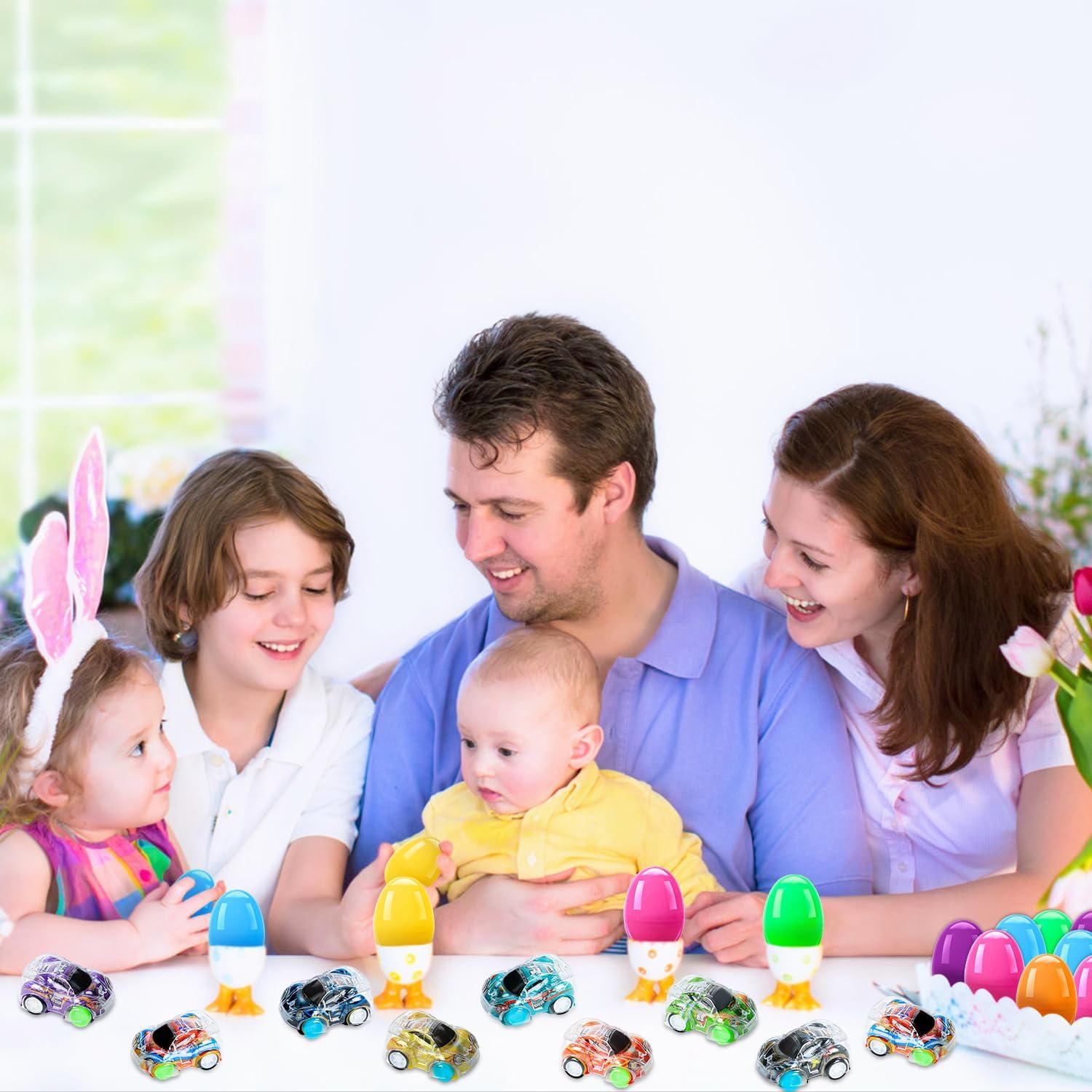 DIYDEC 36pcs Easter Pull Back Cars Filled with Eggs Mini Easter Race Cars for Kids Boys Car Toys for Basket Stuffers Party Favors Classroom Prizes Goodie Bags Fillers