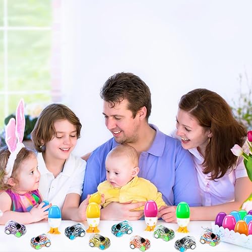 Miniatura 6 de 36 piezas de autos de Pascua rellenos con huevos de Pascua, mini autos de carreras de Pascua para niños y niños, juguetes de coche de Pascua para