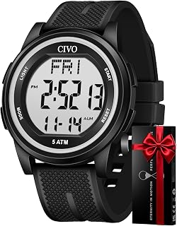 Digital Watches for Men Women: Sports Waterproof Wristwatch with Stopwatch Alarm Date - LED Backlight Big Numbers Silicone Watch for Outdoor Camping Hiking Cycling