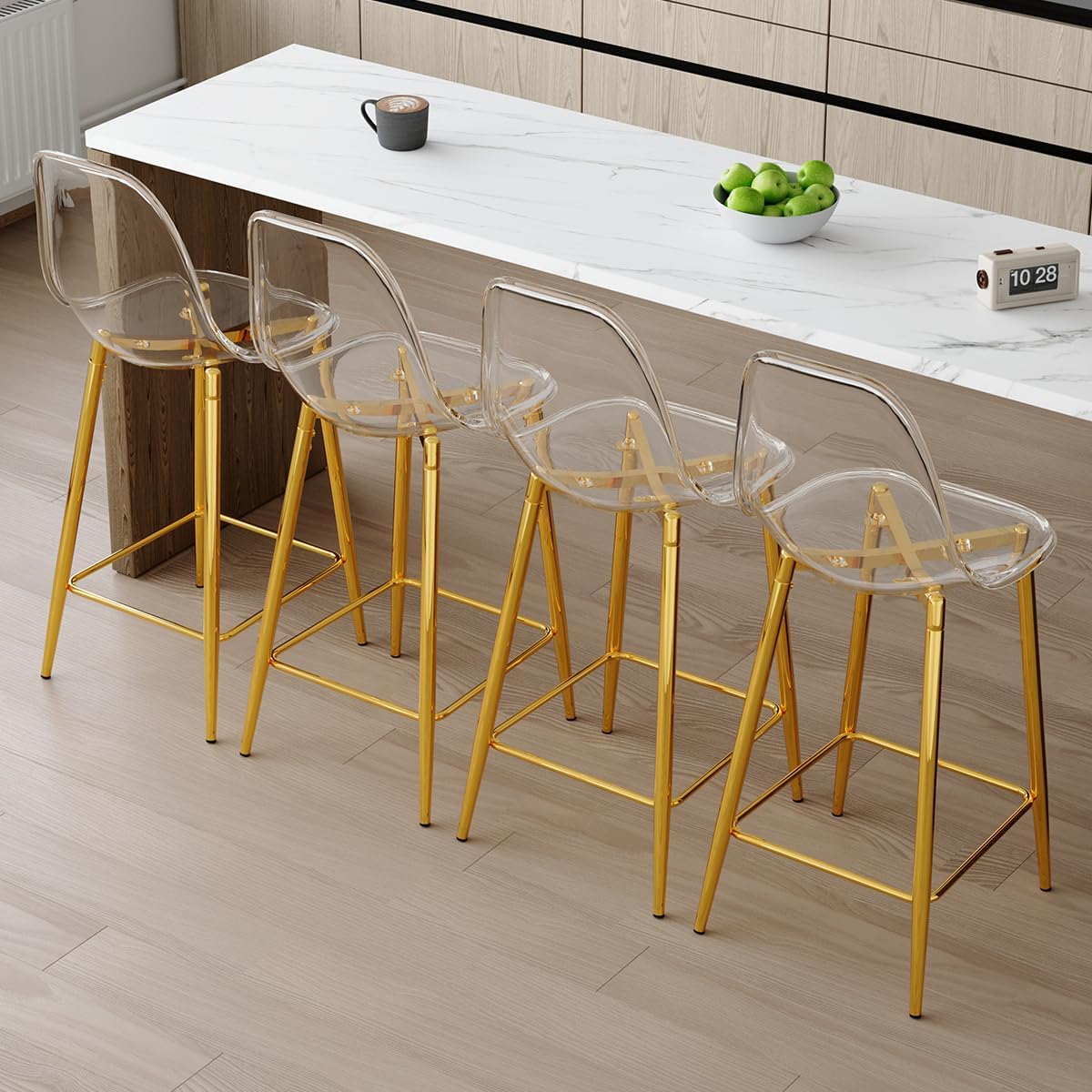 Bar Stools Set for 4,Clear Bar Stools for Kitchen Island,Acrylic Barstools Backrest with Metal Bracket,BarStools Counter Height for Bar and Kitchen Island
