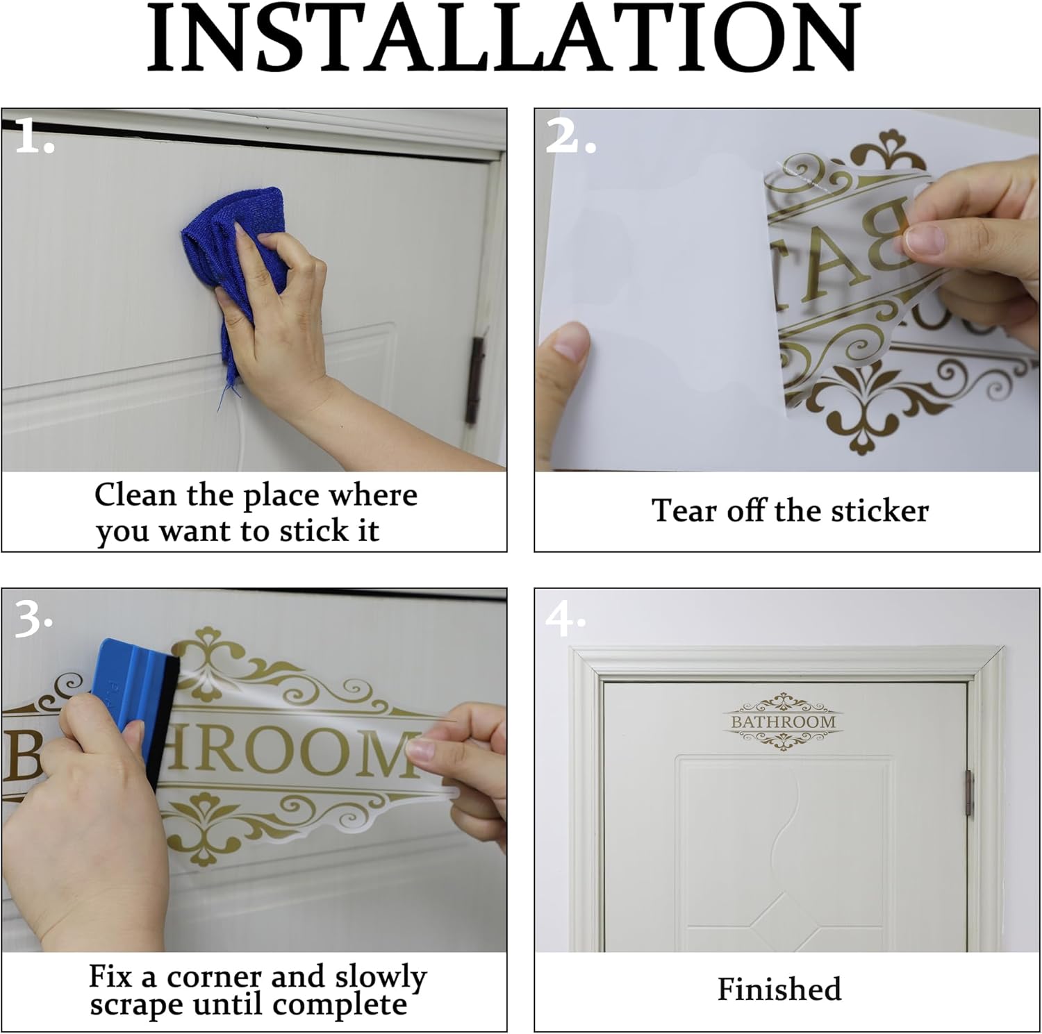 3 Pcs 10.94''x 5.51'' Pantry Laundry Bathroom Sign Door Stickers Decor for Home Coffee Restaurant Shop Store Transparent Waterproof Self-Adhesive Letter Sign Wall Decals (Gold-Style D)